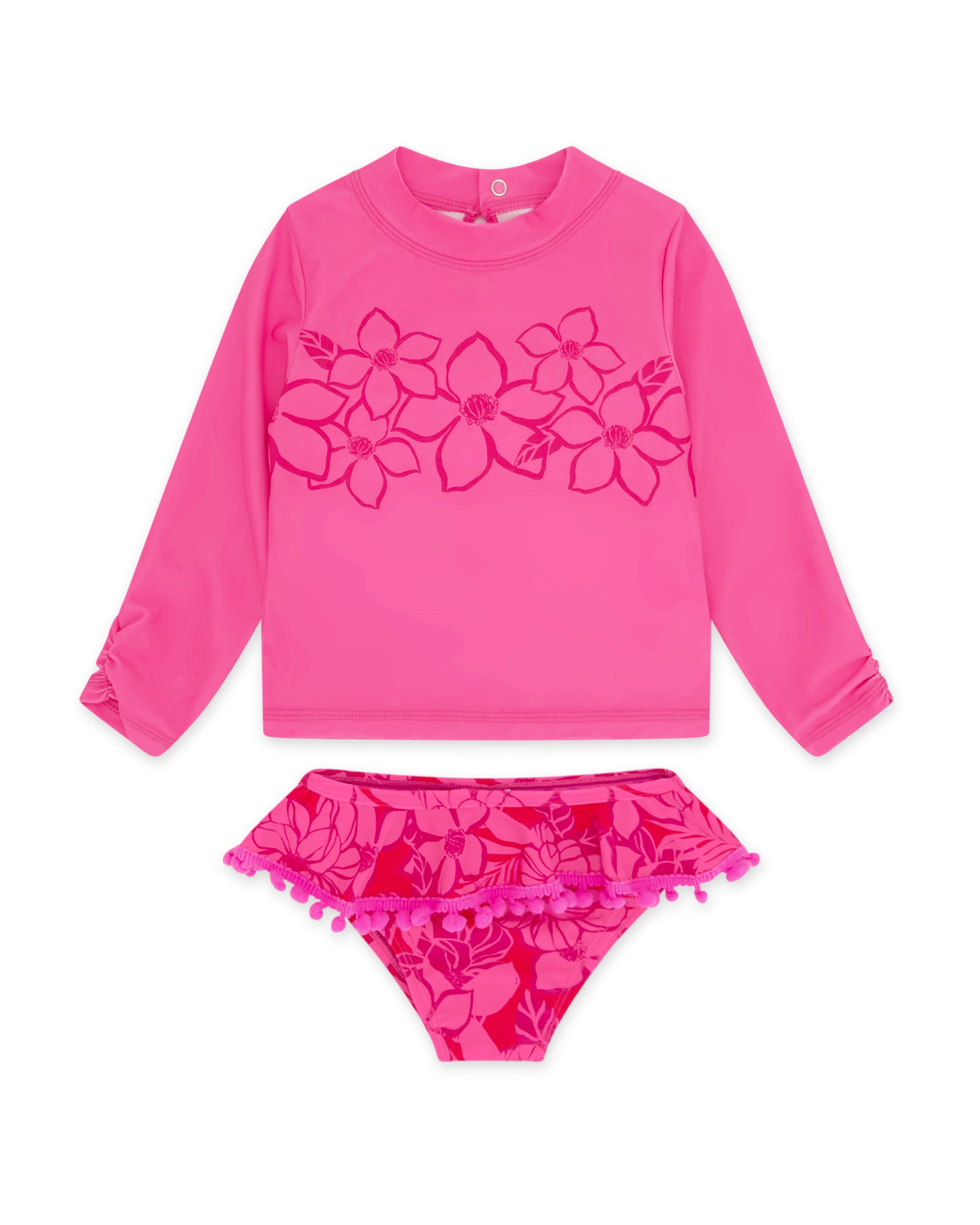 Girl's Sandy Toes Rashguard Swim Set Tropical Punch Feather 4