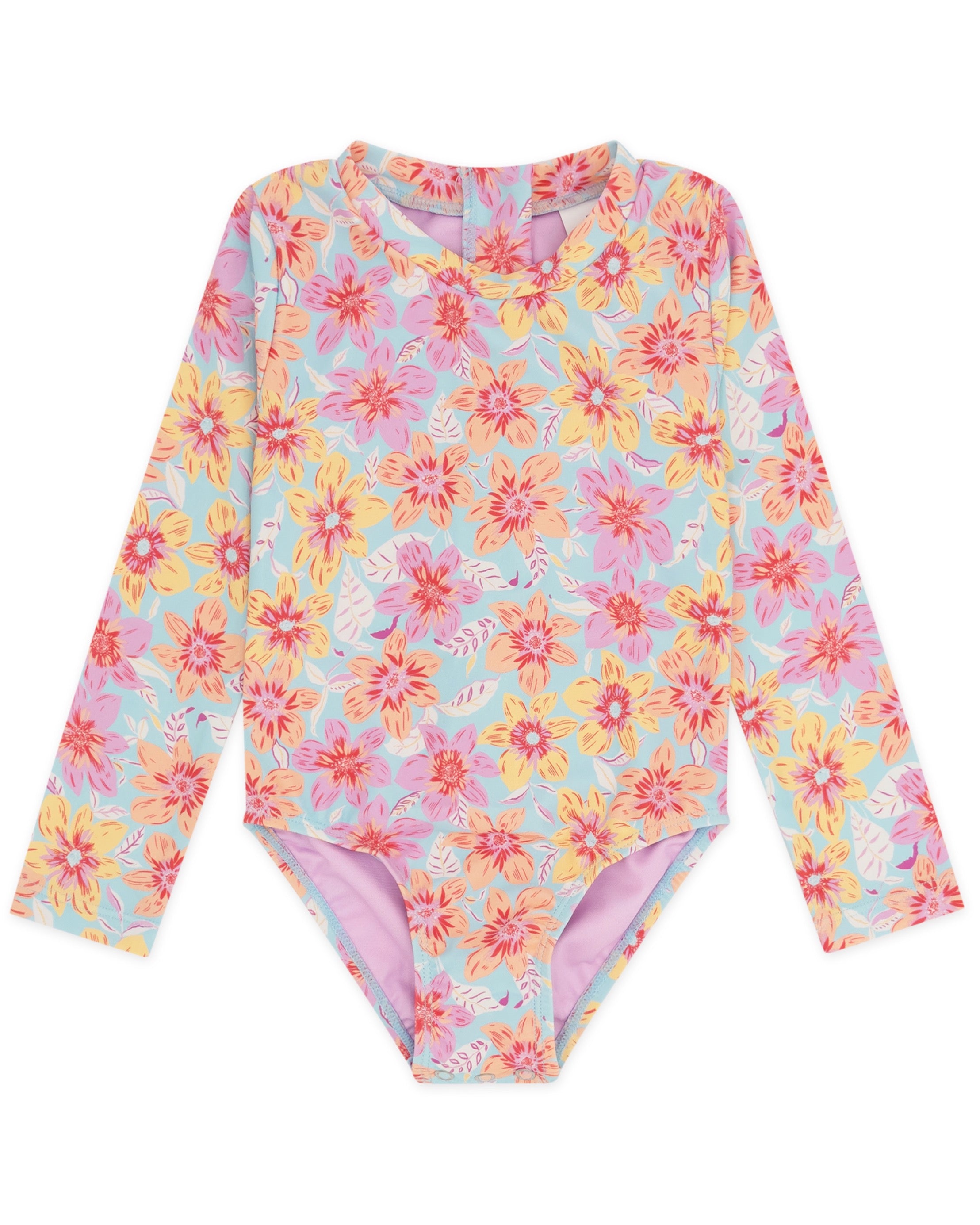 Girl's Wave Chaser One-Piece Rashguard - Bright Side Floral – Feather 4 ...