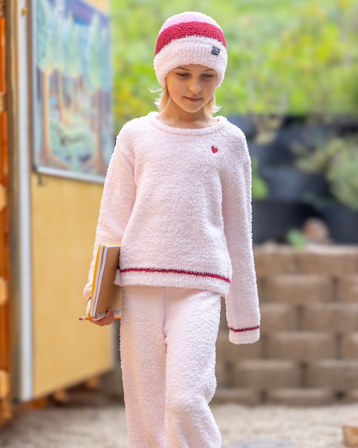 Tate Stripe Beanie - Pink Marshmallow Plush - Feather 4 Arrow