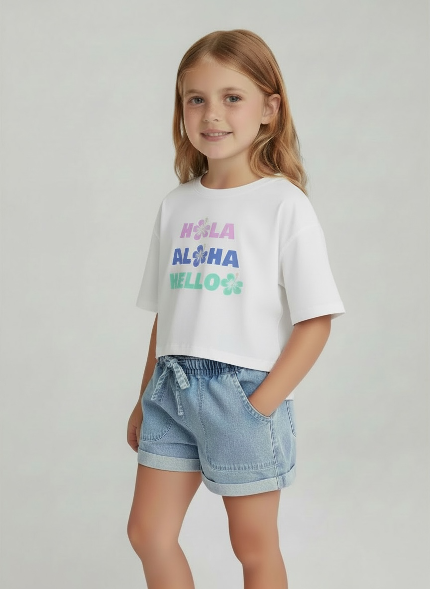 Boxy Tee - Hola Aloha Hello - Feather 4 Arrow