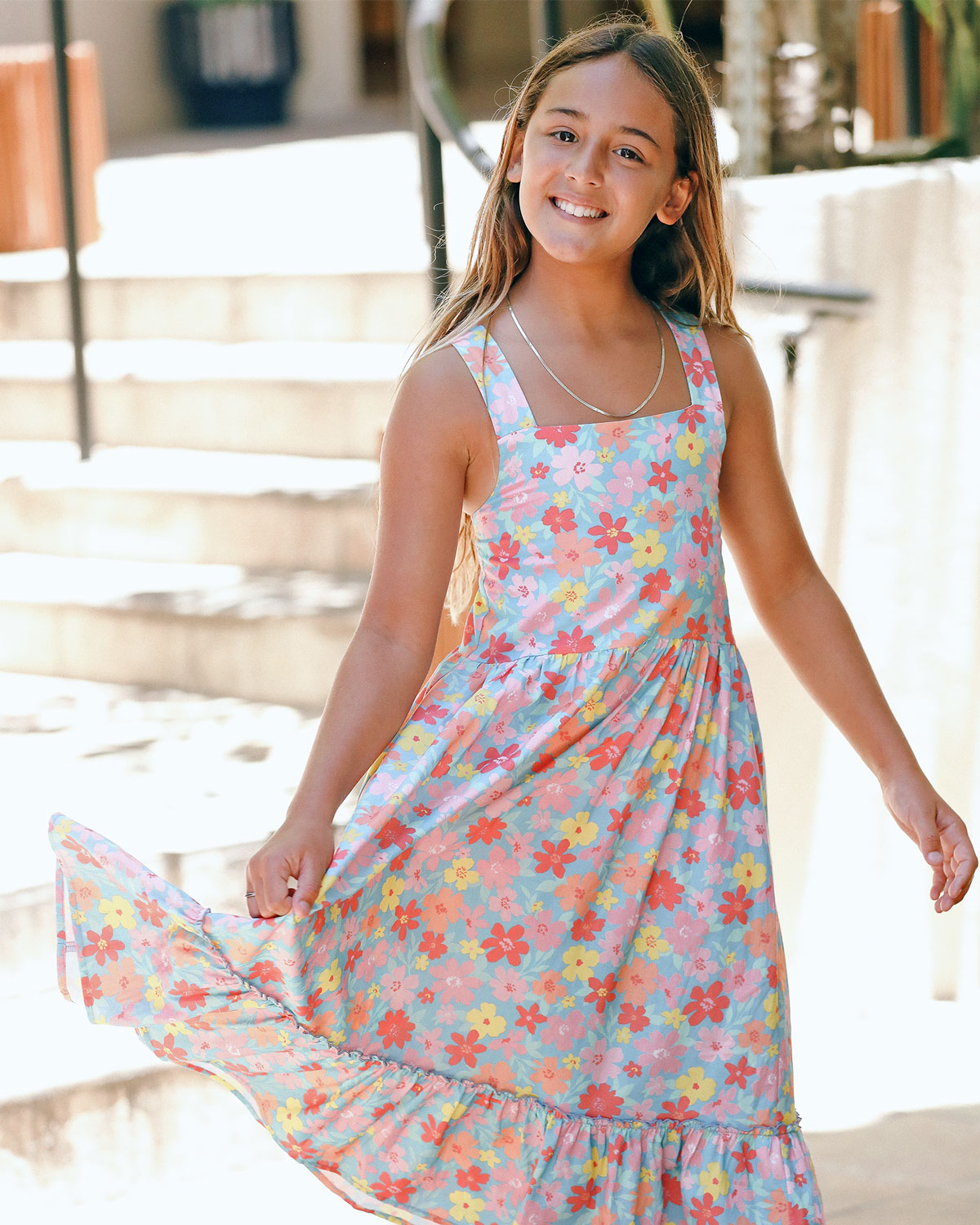girls long maxi dress Girls Peach Cotton Eyelet Maxi Dress